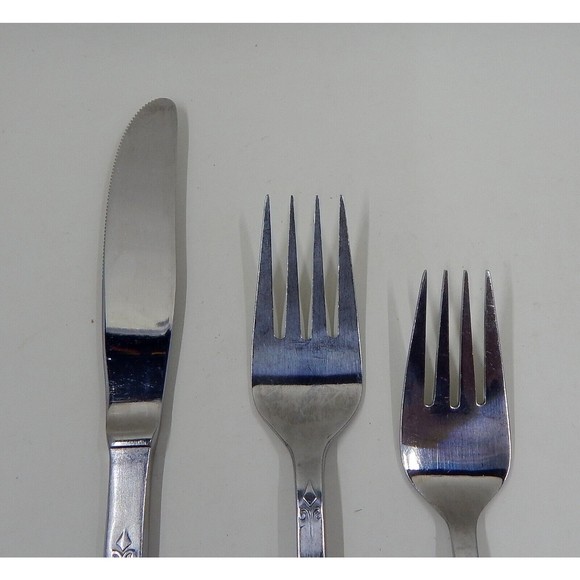 Stanley Roberts Crown Grande Beaded Stainless Japan Fork and Knife Set of 3 - Picture 3 of 9